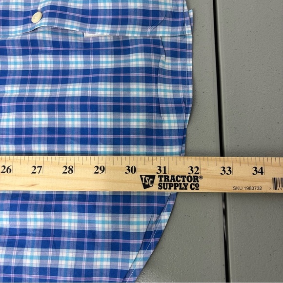 Peter Millar Blue Plaid Check Button Up Dress Shirt Men's Large Cotton Casual - Picture 7 of 13